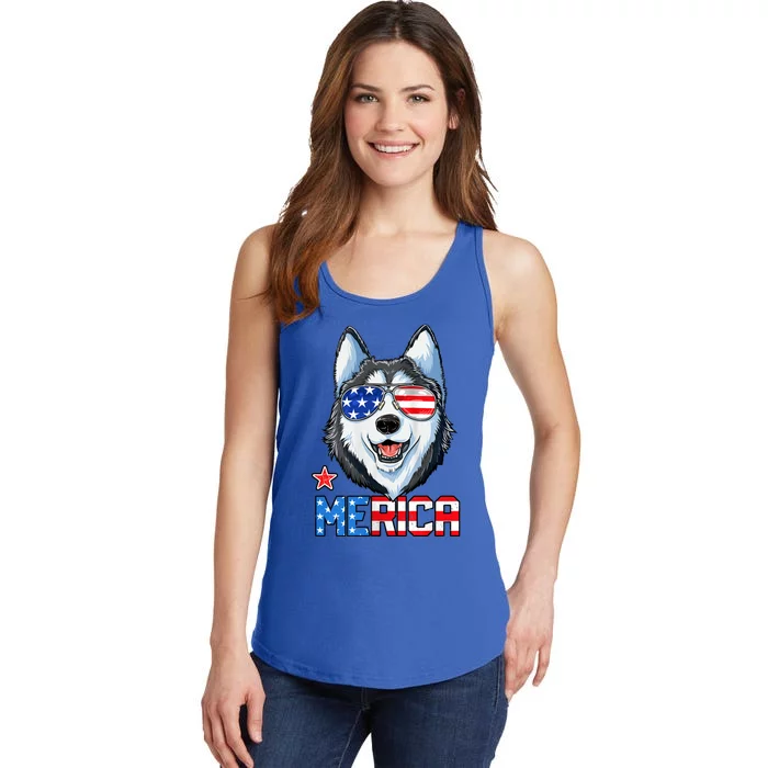 Siberian Husky 4th Of July Gifts Merica American Flag Ladies Essential Tank