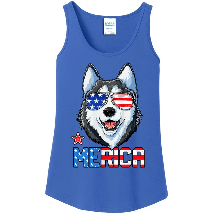 Siberian Husky 4th Of July Gifts Merica American Flag Ladies Essential Tank