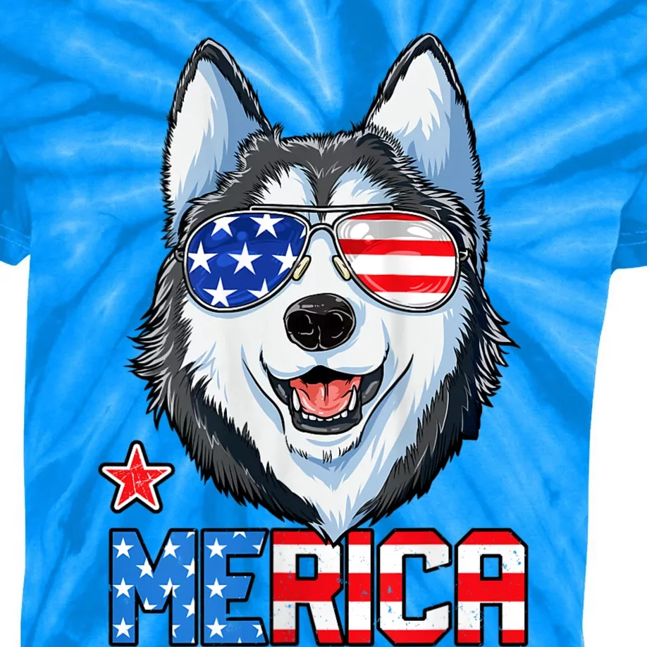 Siberian Husky 4th Of July Gifts Merica American Flag Kids Tie-Dye T-Shirt