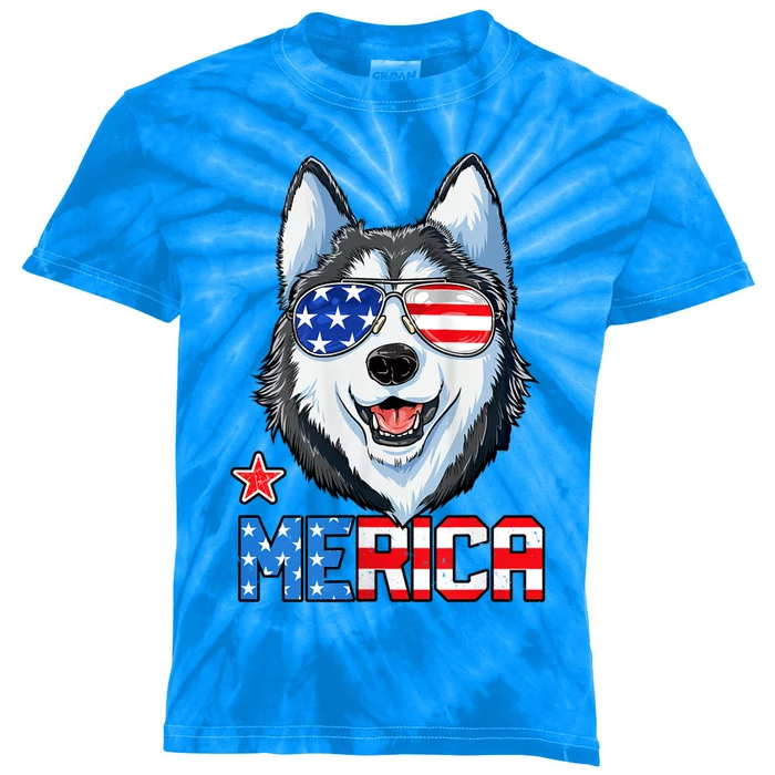 Siberian Husky 4th Of July Gifts Merica American Flag Kids Tie-Dye T-Shirt