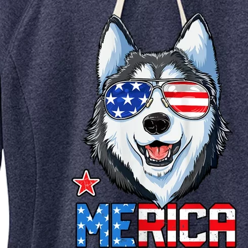 Siberian Husky 4th Of July Gifts Merica American Flag Women's Fleece Hoodie