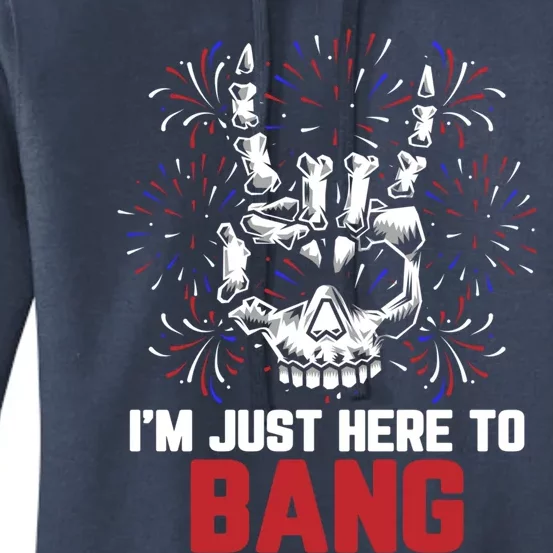 Skeleton Head 4th Of July Skull Fireworks Patriotic Rocker Gift Women's Pullover Hoodie