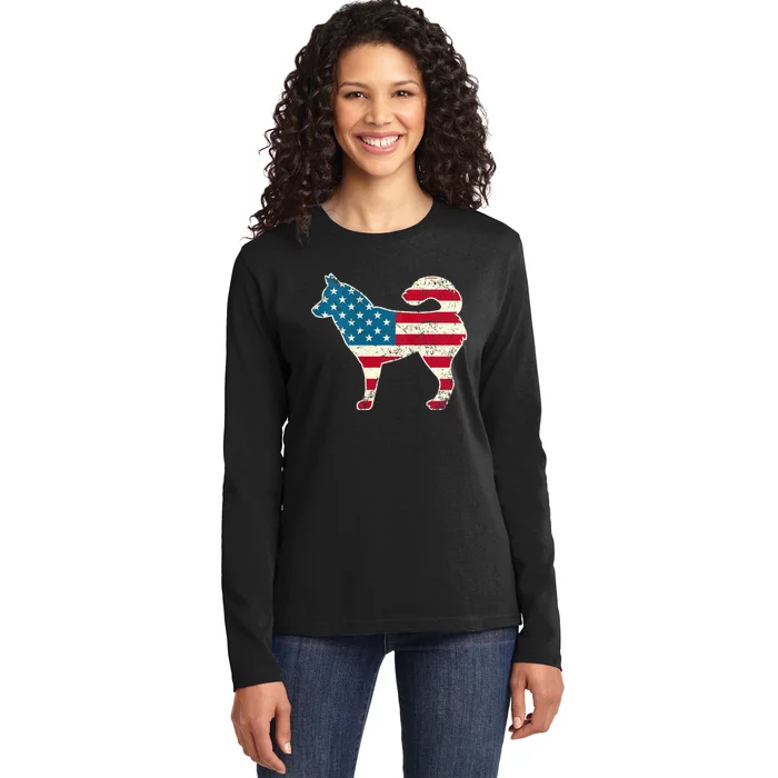 Siberian Husky 4th Of July Dog Lover American Flag Ladies Long Sleeve Shirt