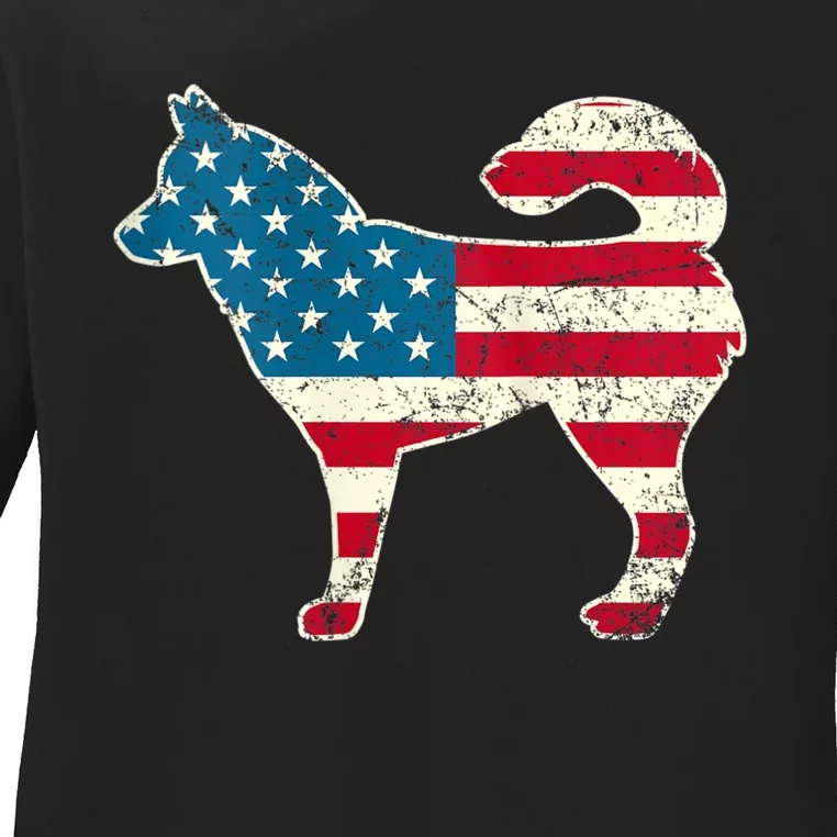 Siberian Husky 4th Of July Dog Lover American Flag Ladies Long Sleeve Shirt