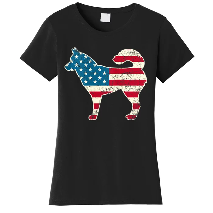 Siberian Husky 4th Of July Dog Lover American Flag Women's T-Shirt