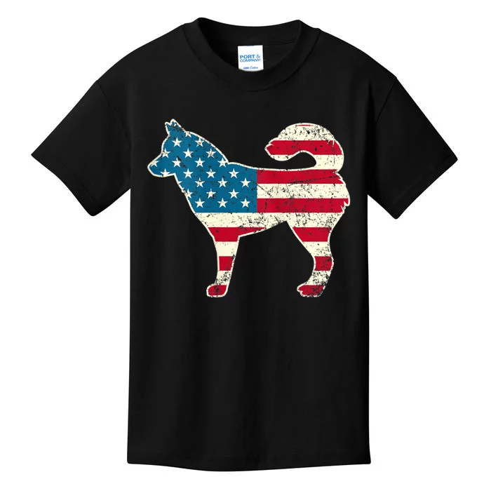 Siberian Husky 4th Of July Dog Lover American Flag Kids T-Shirt