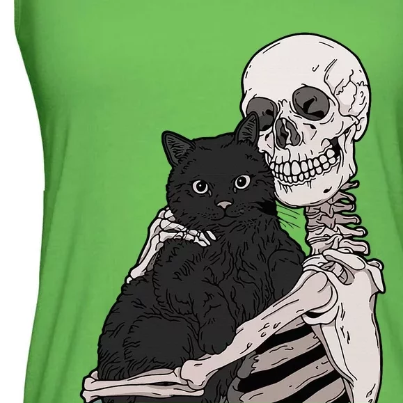 Skeleton Holding A Cat Lazy Halloween Costume Skull Ladies Essential Flowy Tank