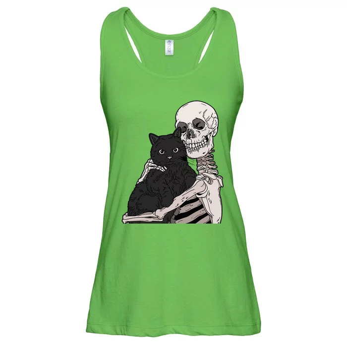 Skeleton Holding A Cat Lazy Halloween Costume Skull Ladies Essential Flowy Tank