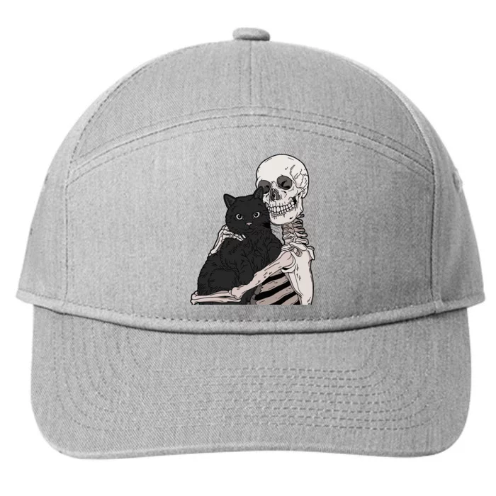 Skeleton Holding A Cat Lazy Halloween Costume Skull 7-Panel Snapback Hat