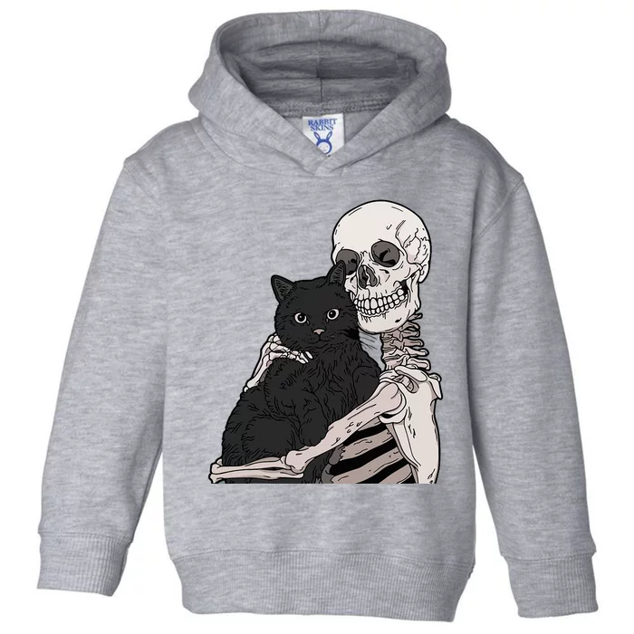 Skeleton Holding A Cat Lazy Halloween Costume Skull Toddler Hoodie