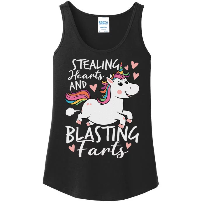 Stealing Hearts And Blasting Farts Funny Unicorn Ladies Essential Tank