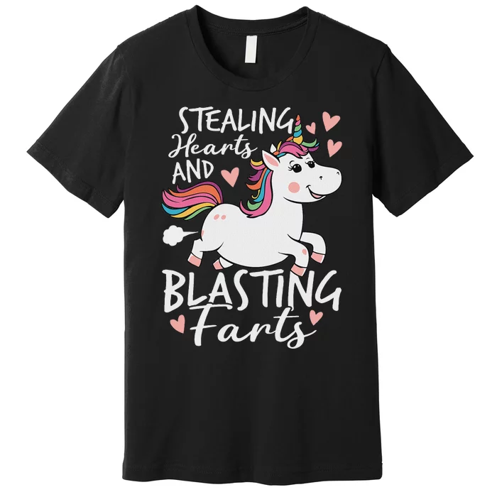 Stealing Hearts And Blasting Farts Funny Unicorn Premium T-Shirt