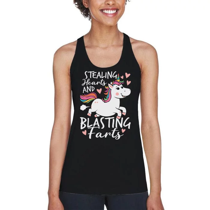 Stealing Hearts And Blasting Farts Funny Unicorn Women's Racerback Tank