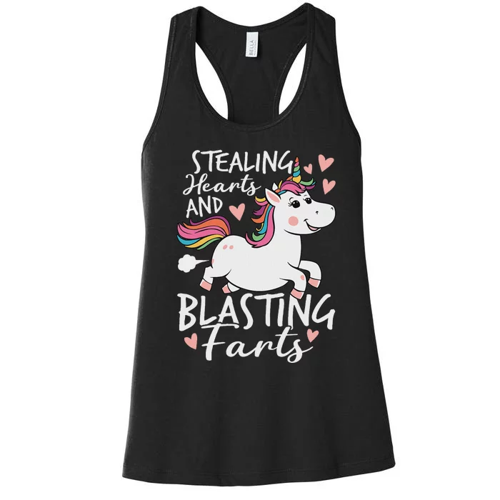 Stealing Hearts And Blasting Farts Funny Unicorn Women's Racerback Tank