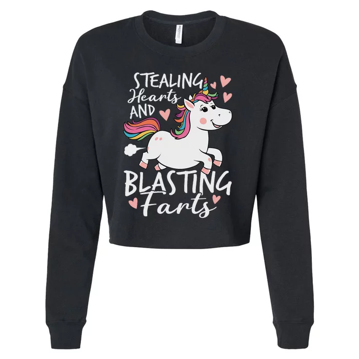 Stealing Hearts And Blasting Farts Funny Unicorn Cropped Pullover Crew