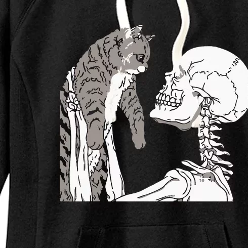 Skeleton Holding A Cat Lazy Halloween Costume Skull Women's Fleece Hoodie