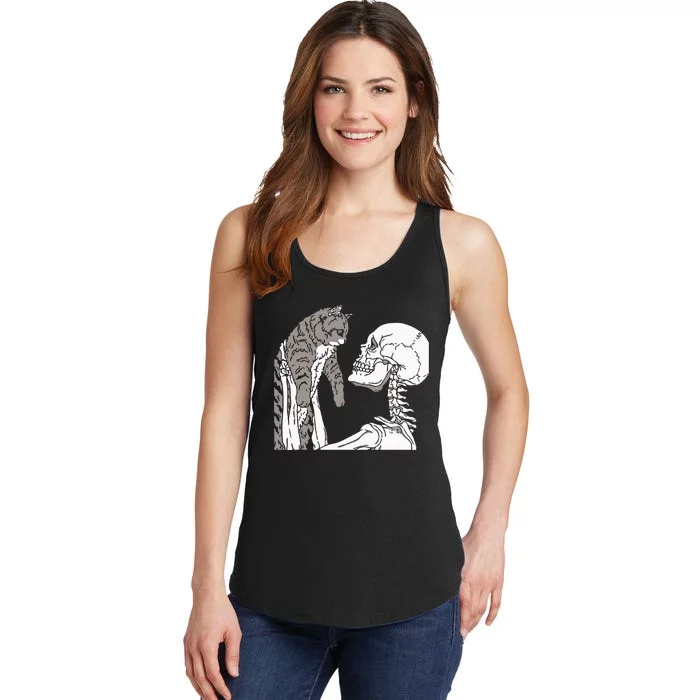 Skeleton Holding A Cat Lazy Halloween Costume Skull Ladies Essential Tank