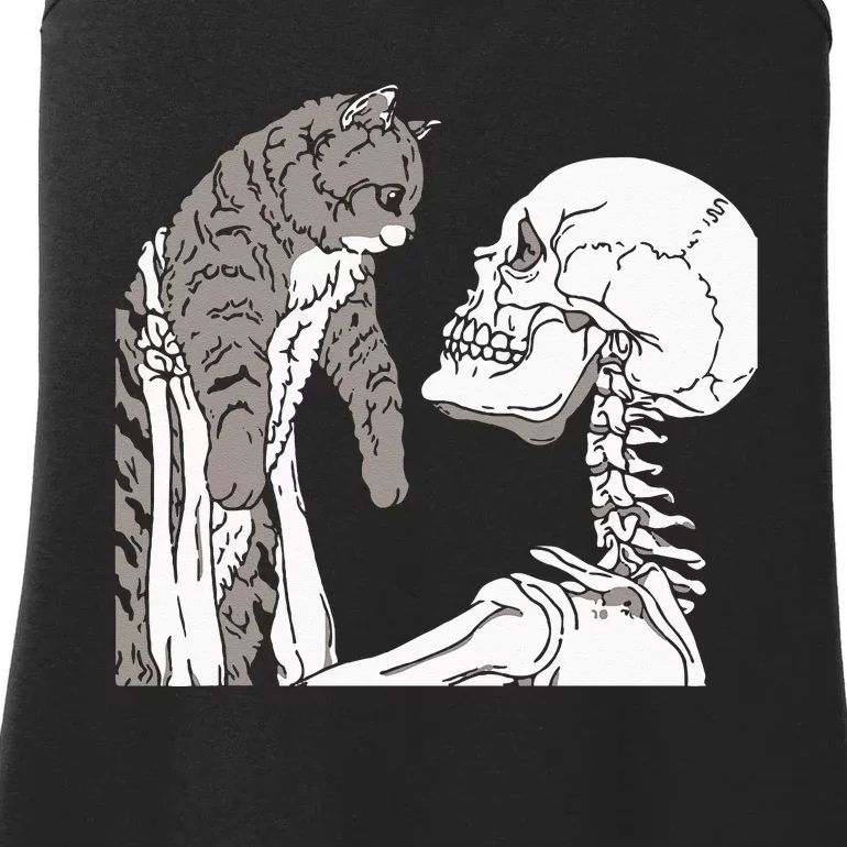 Skeleton Holding A Cat Lazy Halloween Costume Skull Ladies Essential Tank