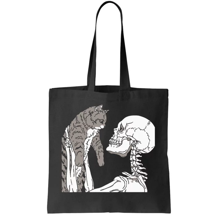 Skeleton Holding A Cat Lazy Halloween Costume Skull Tote Bag