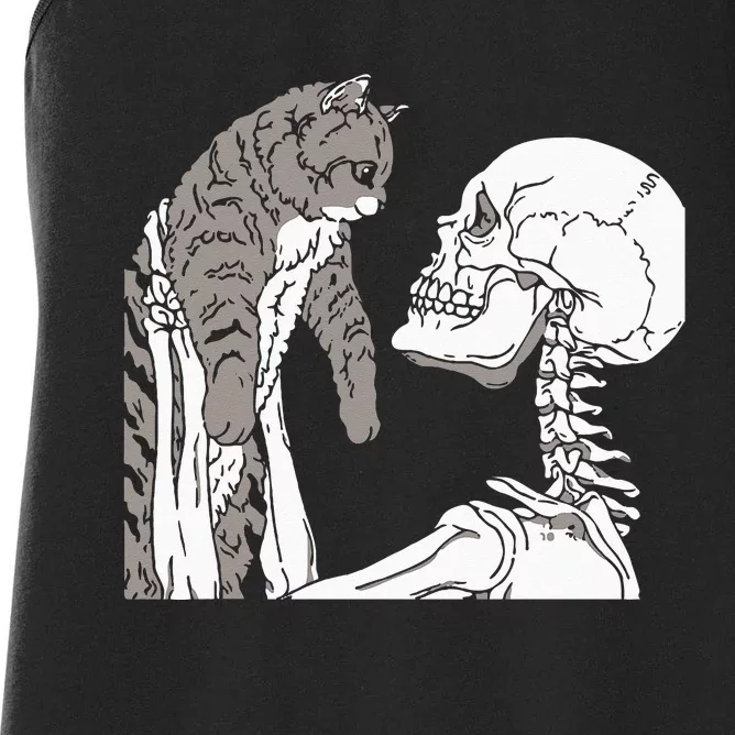 Skeleton Holding A Cat Lazy Halloween Costume Skull Women's Racerback Tank