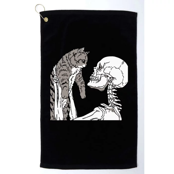 Skeleton Holding A Cat Lazy Halloween Costume Skull Platinum Collection Golf Towel