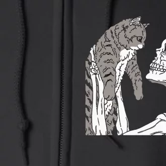 Skeleton Holding A Cat Lazy Halloween Costume Skull Full Zip Hoodie