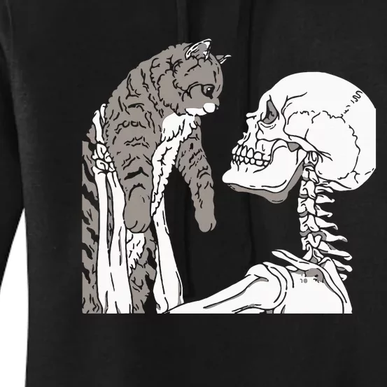 Skeleton Holding A Cat Lazy Halloween Costume Skull Women's Pullover Hoodie