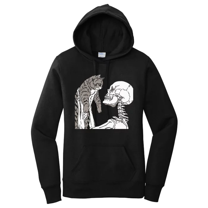 Skeleton Holding A Cat Lazy Halloween Costume Skull Women's Pullover Hoodie