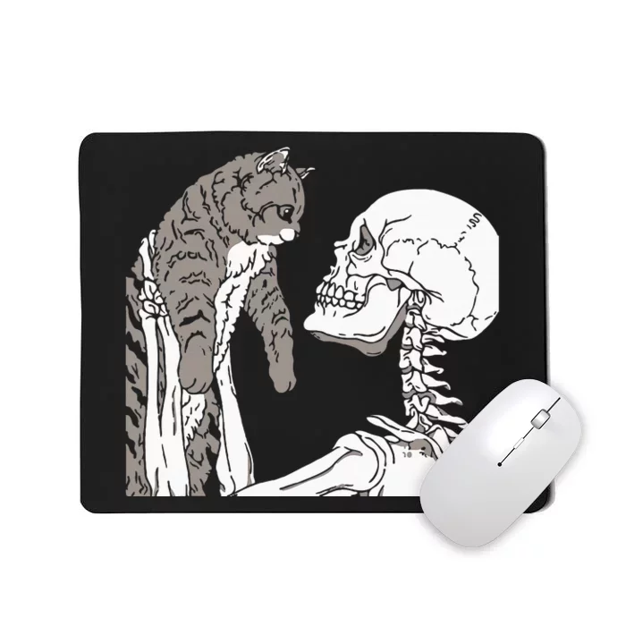 Skeleton Holding A Cat Lazy Halloween Costume Skull Mousepad