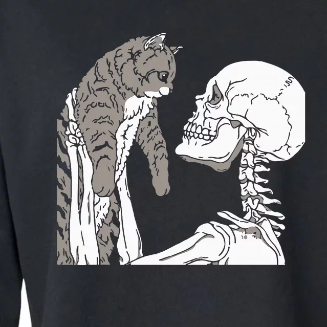 Skeleton Holding A Cat Lazy Halloween Costume Skull Cropped Pullover Crew