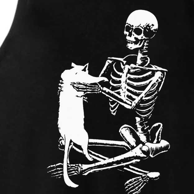 Skeleton Holding A Cat Lazy Halloween Costume Skull Ladies Tri-Blend Wicking Tank