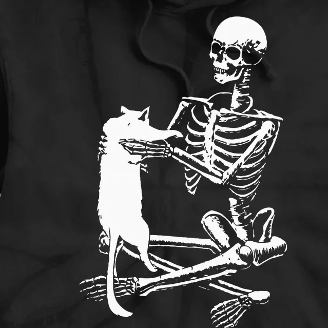 Skeleton Holding A Cat Lazy Halloween Costume Skull Tie Dye Hoodie