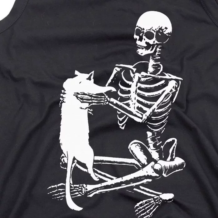 Skeleton Holding A Cat Lazy Halloween Costume Skull Tank Top