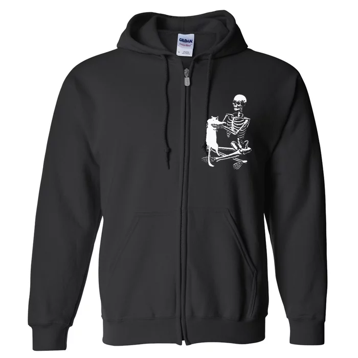 Skeleton Holding A Cat Lazy Halloween Costume Skull Full Zip Hoodie