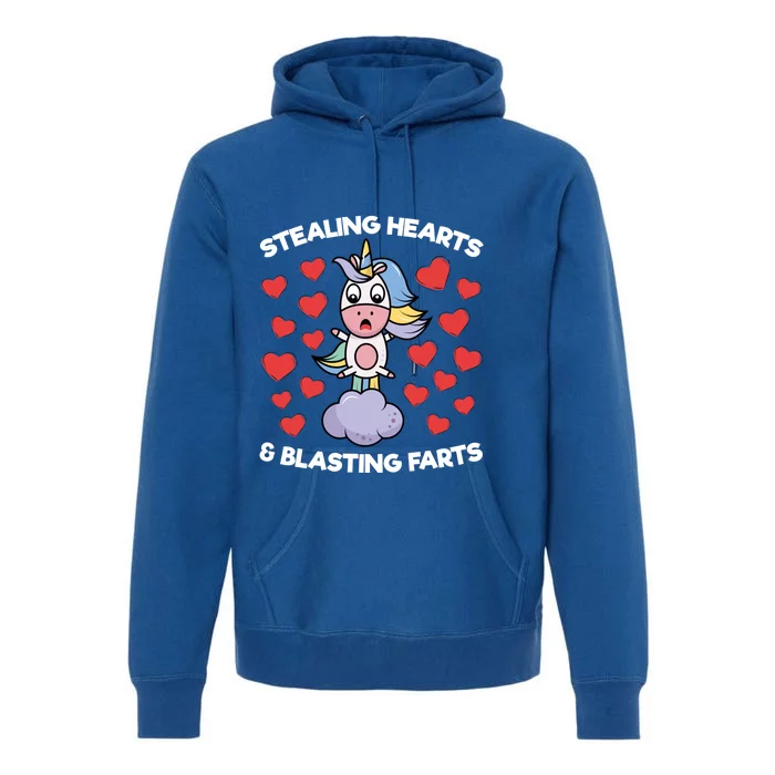 Stealing Hearts And Blasting Farts Valentines Unicorn Funny Gift Premium Hoodie