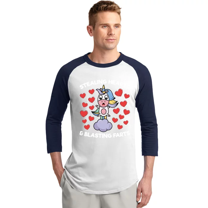 Stealing Hearts And Blasting Farts Valentines Unicorn Funny Gift Baseball Sleeve Shirt