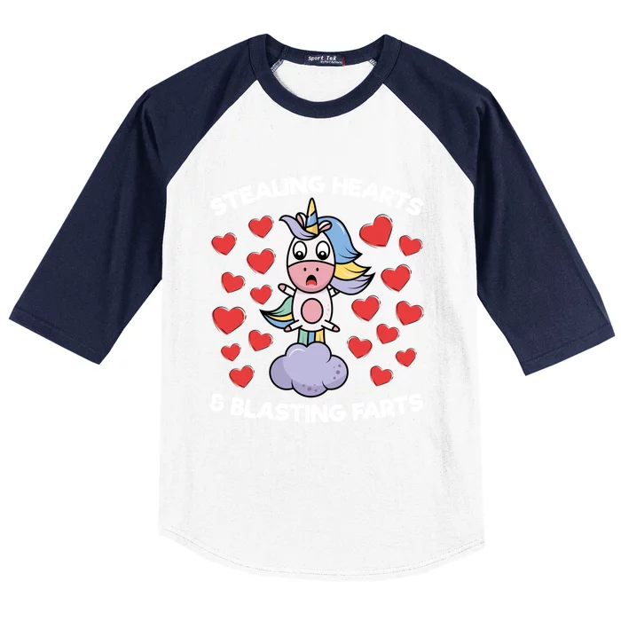 Stealing Hearts And Blasting Farts Valentines Unicorn Funny Gift Baseball Sleeve Shirt