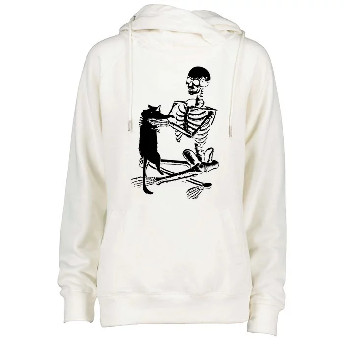 Skeleton Holding A Cagreat Gift Lazy Halloween Costume Skull Gift Womens Funnel Neck Pullover Hood