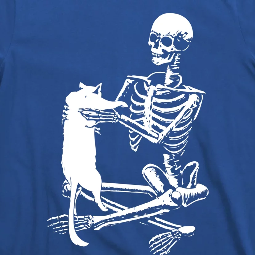 Skeleton Holding A Cagreat Gift Lazy Halloween Costume Skull Gift T-Shirt