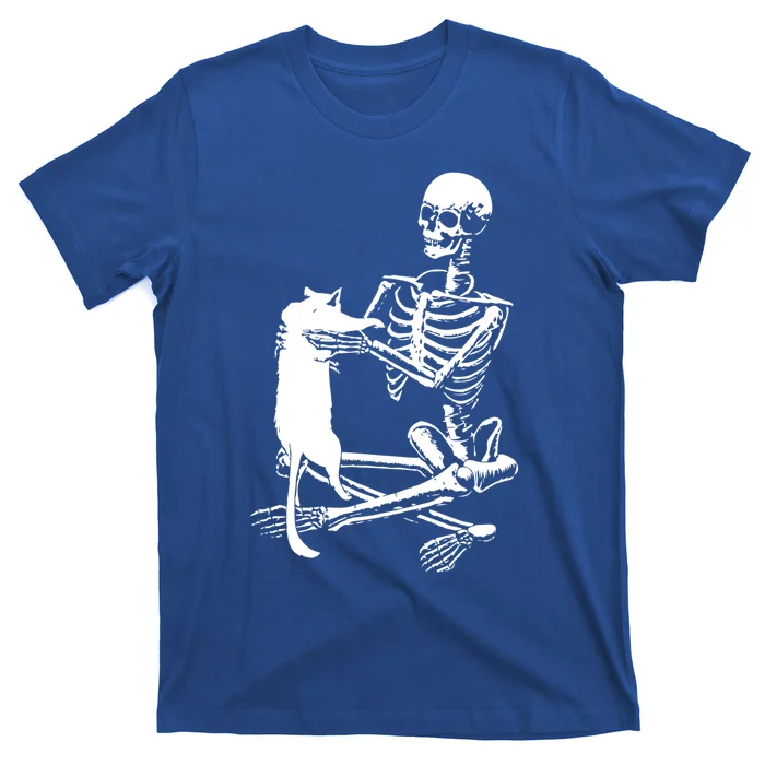 Skeleton Holding A Cagreat Gift Lazy Halloween Costume Skull Gift T-Shirt