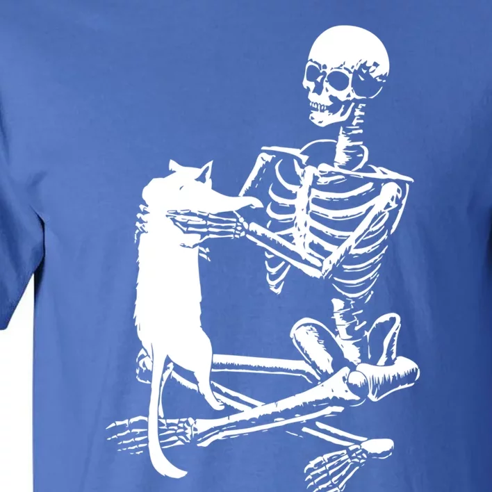 Skeleton Holding A Cagreat Gift Lazy Halloween Costume Skull Gift Tall T-Shirt