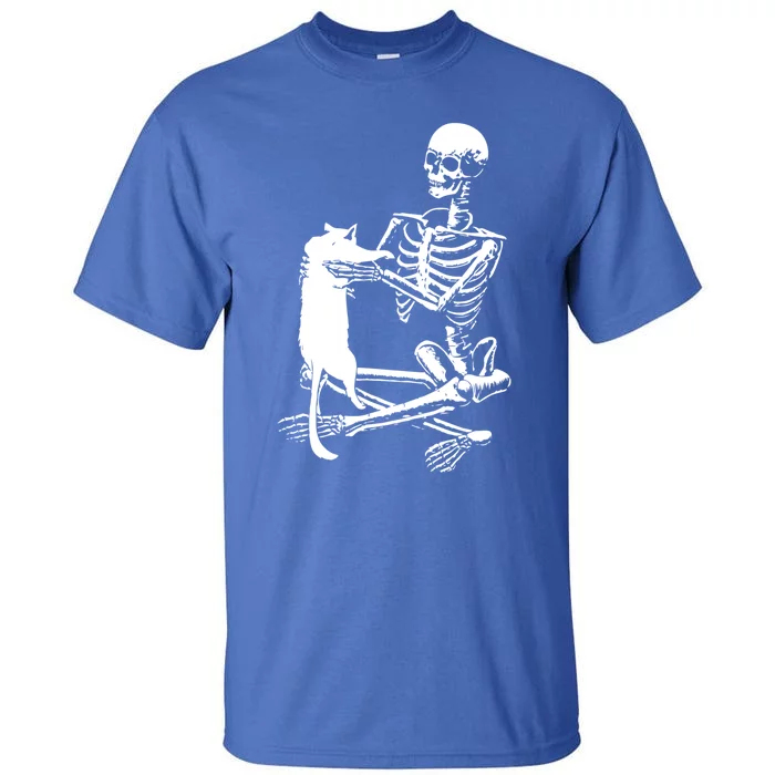 Skeleton Holding A Cagreat Gift Lazy Halloween Costume Skull Gift Tall T-Shirt