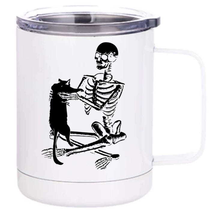 Skeleton Holding A Cagreat Gift Lazy Halloween Costume Skull Gift Front & Back 12oz Stainless Steel Tumbler Cup