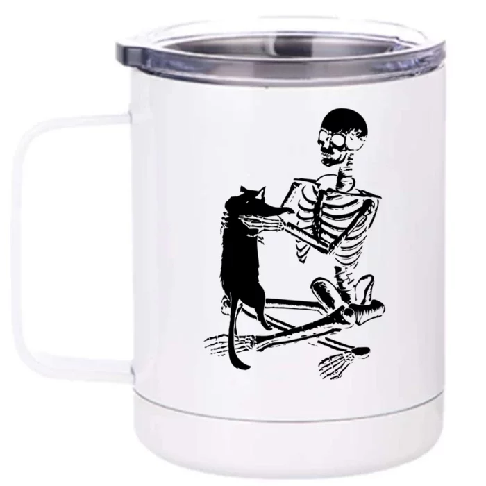 Skeleton Holding A Cagreat Gift Lazy Halloween Costume Skull Gift Front & Back 12oz Stainless Steel Tumbler Cup