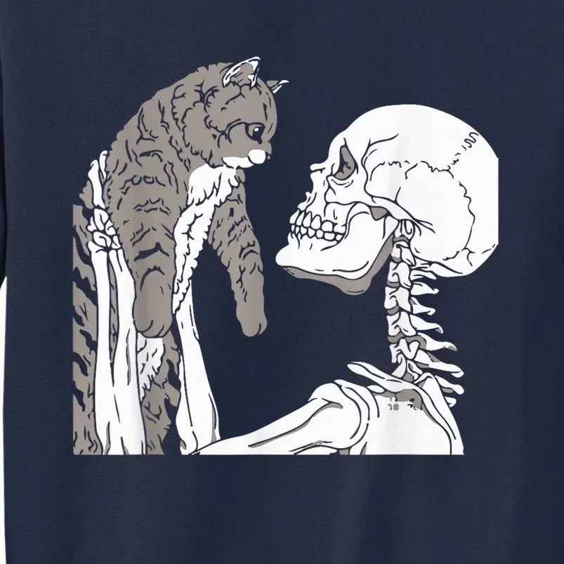 Skeleton Holding A Cat Shirt Lazy Halloween Costume Skull Tall Sweatshirt