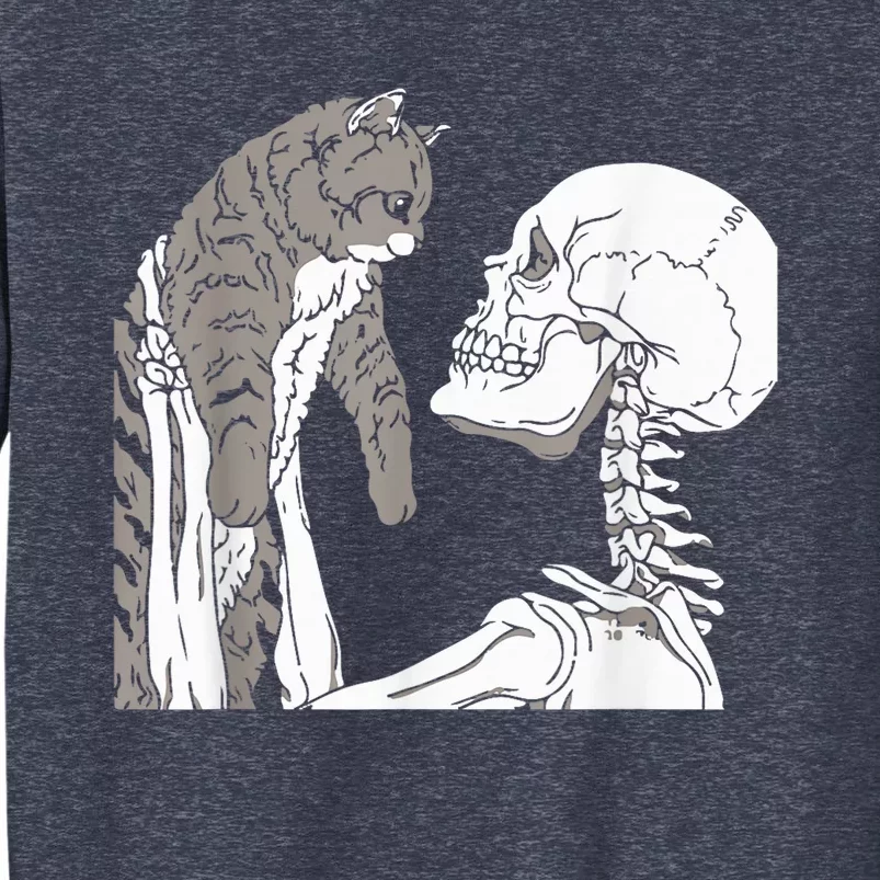 Skeleton Holding A Cat Shirt Lazy Halloween Costume Skull Sweatshirt