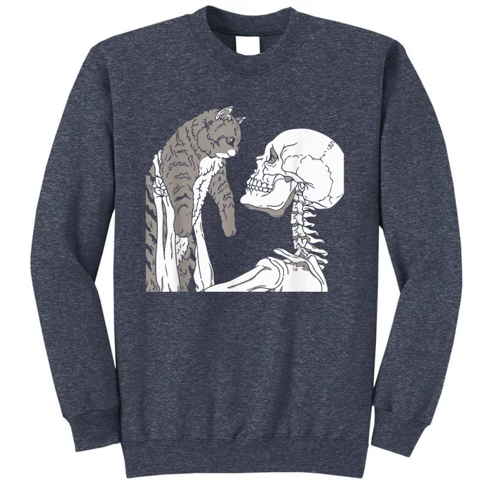 Skeleton Holding A Cat Shirt Lazy Halloween Costume Skull Sweatshirt