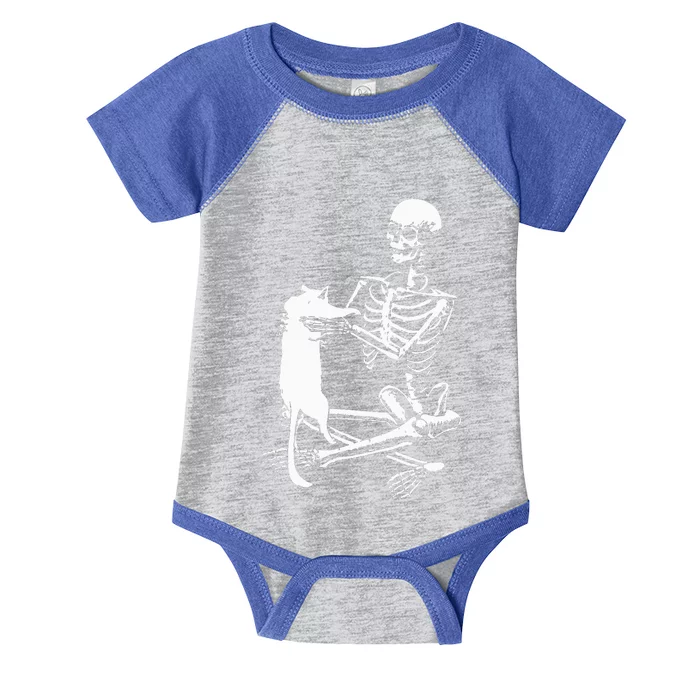 Skeleton Holding A Cat Lazy Halloween Costume Skull Infant Baby Jersey Bodysuit