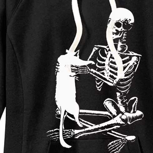 Skeleton Holding A Cat Lazy Halloween Costume Skull Women's Fleece Hoodie