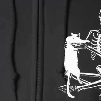 Skeleton Holding A Cat Lazy Halloween Costume Skull Full Zip Hoodie